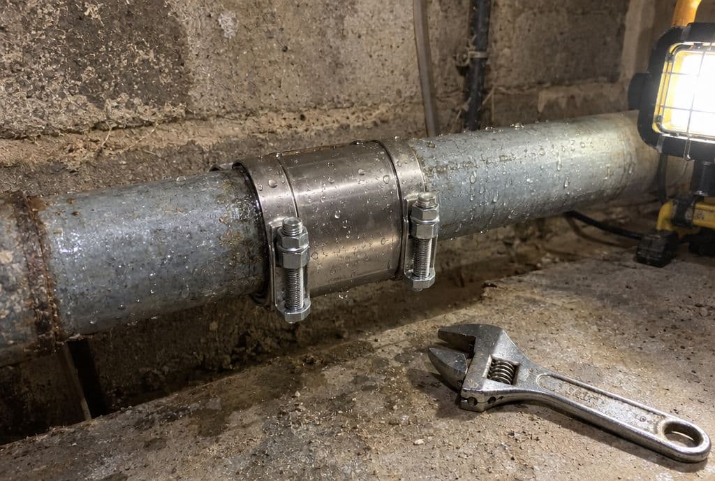 Abrazadera de reparación de acero inoxidable atornillada sobre una tubería